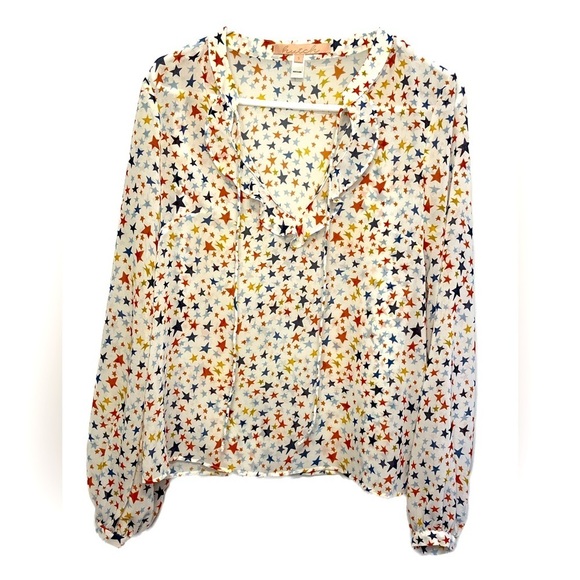 Hutch (Anthropologie) Boho Stars Print Blouse Small Tie Neck - Picture 1 of 9